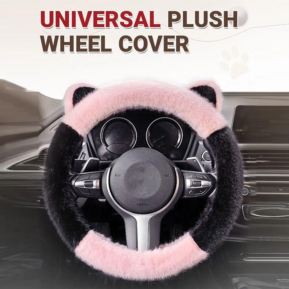 Soft Steering Wheel Cover Cute Cat Ears Steering Wheel Cover Plush Steering Cover for Car Steering