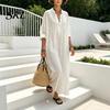 Casual Dress Summer Maxi for Women, V-Neck Oversized Boho Long Women Dress, Sleeve Button Up Vacation Sundress with Pockets Party