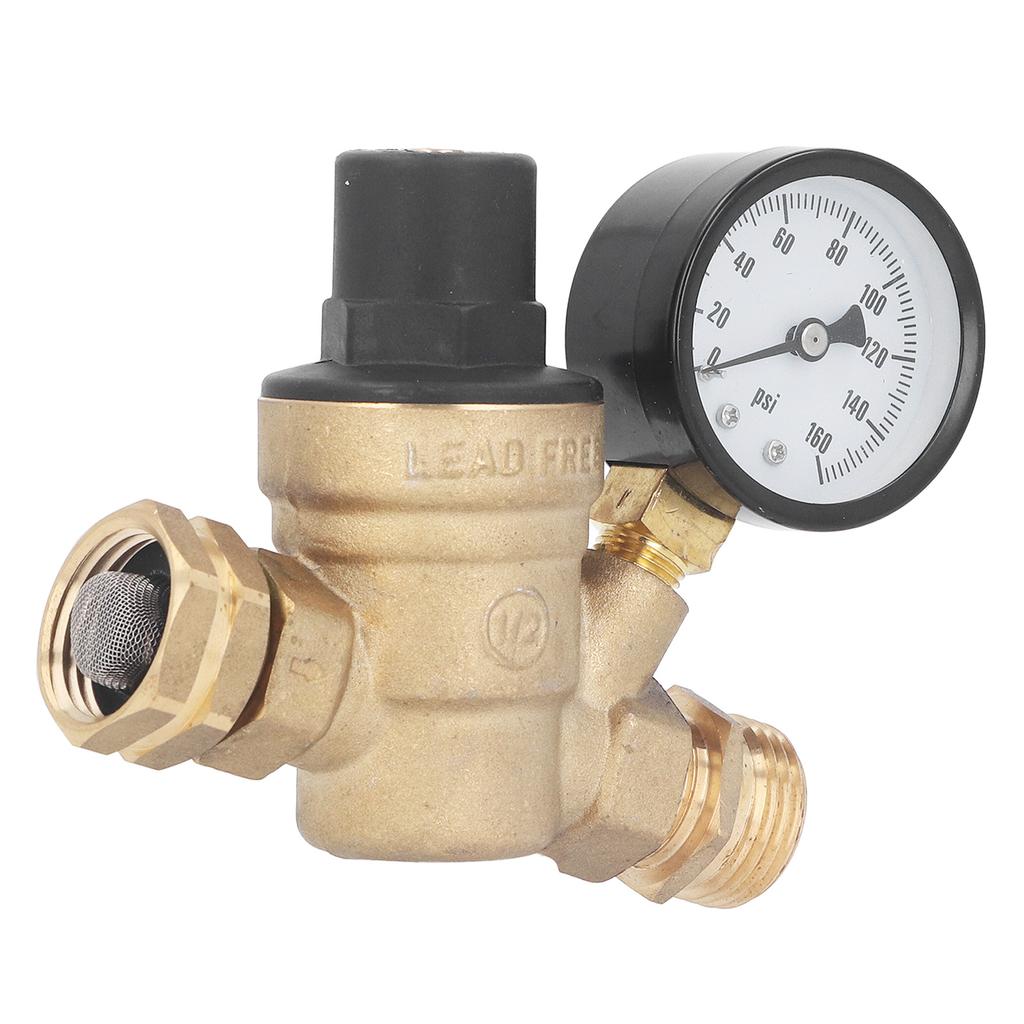 Редукционный клапан давления воды латунный регулируемый 160 фунтов на кв. дюйм с манометром, сетчатый фильтр на входе для автодома