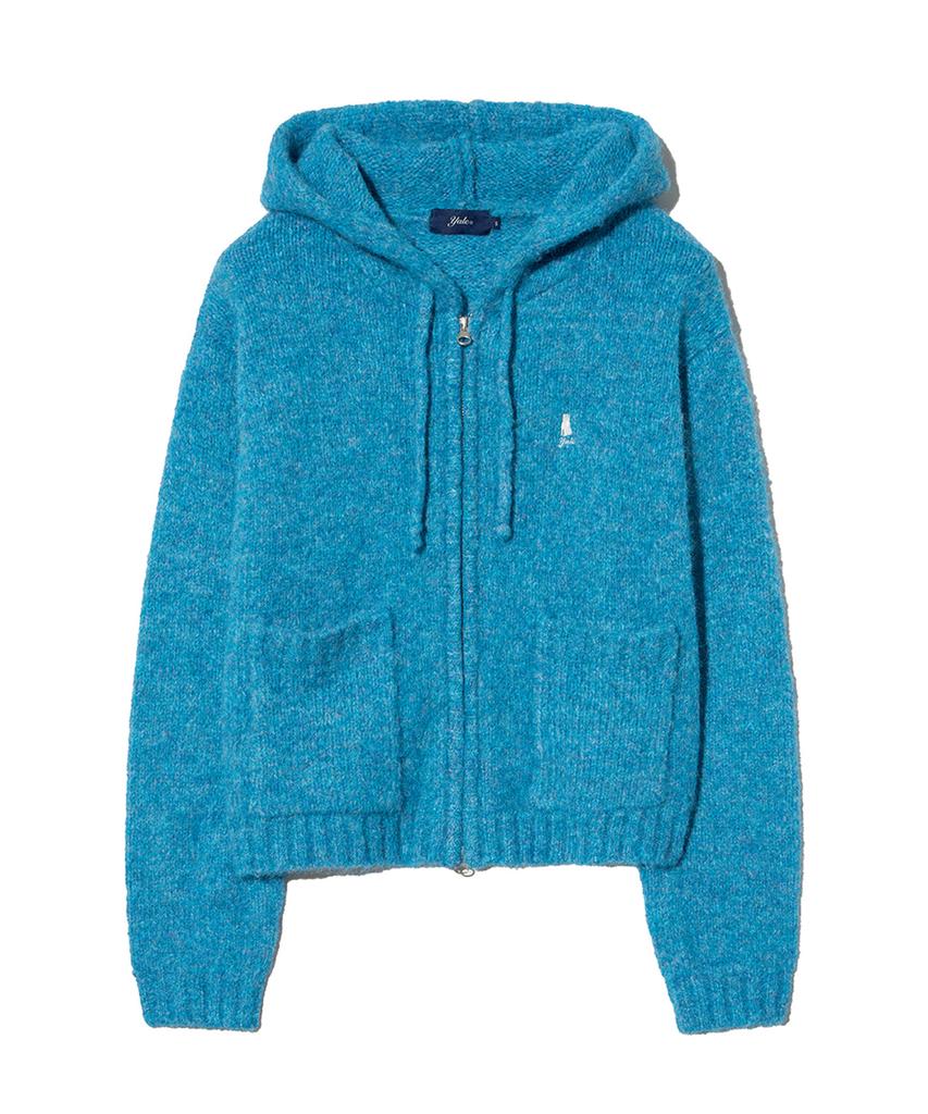 YALE Women'S Hairy Crop Knit Zip-Up Hoodie_Blue