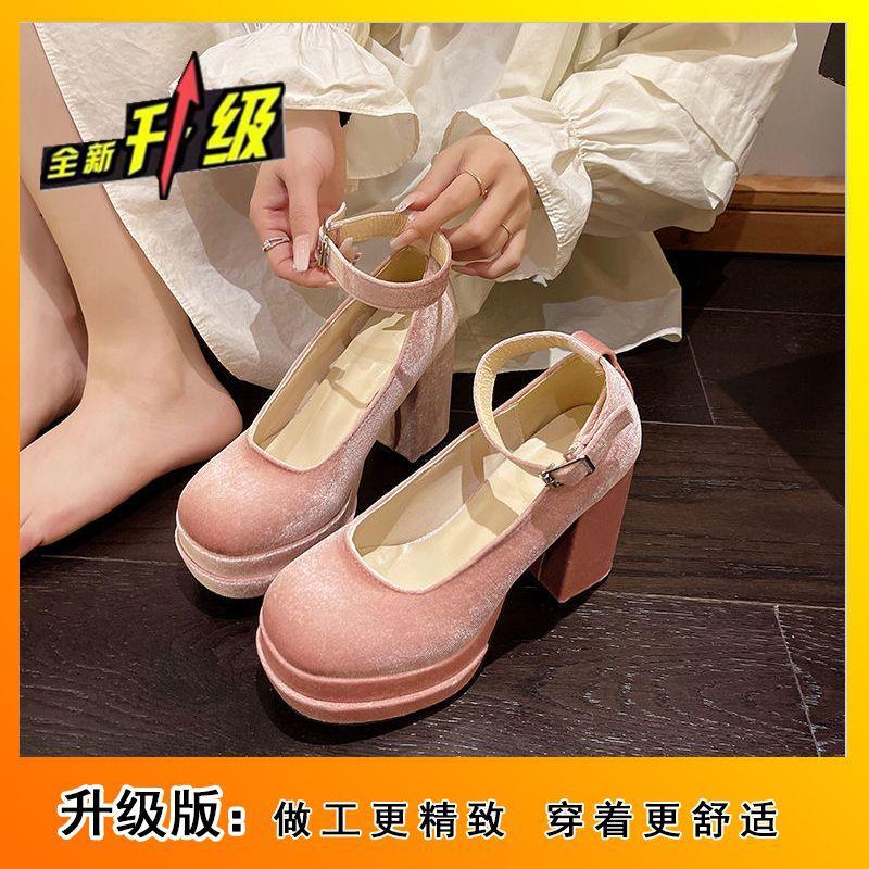 Розовый французский ретро ненавижу высокую моду универсальные туфли на платформе высокие каблуки женские ремешки принцесса толстый каблук Мэри Джейн