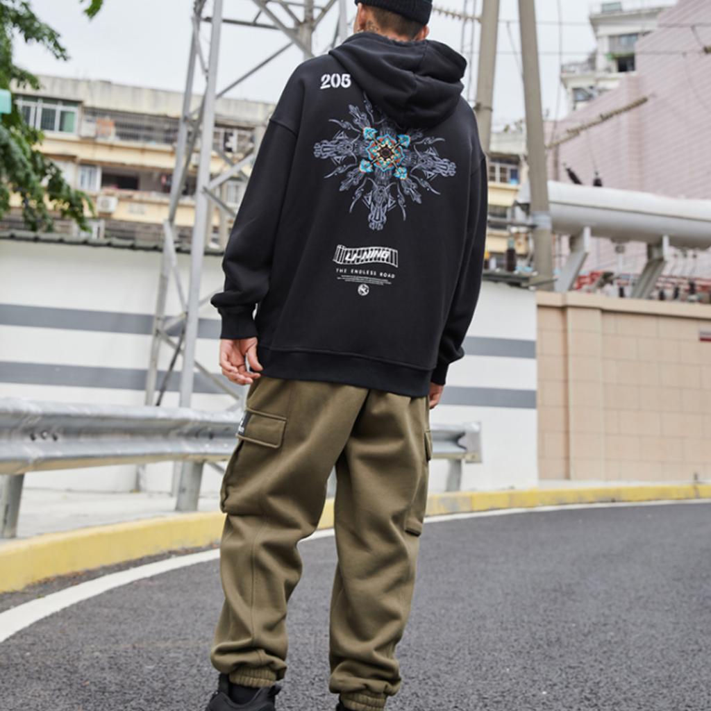 Li-Ning Совместная спортивная толстовка X Dunhuang Museum Cf Trace Series, мужская толстовка с капюшоном черного цвета AWDQC51-3