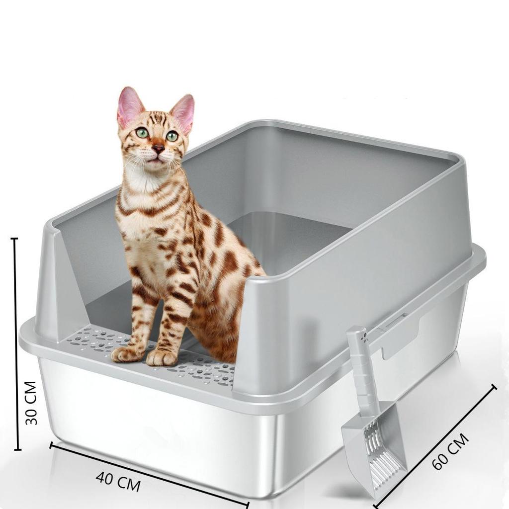 Stainless Steel Cat Litter Box with Anti-Splash Top-Entry Lid, Sizes S-XXXL.
