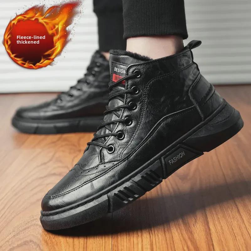 Мужские зимние ботинки-броги с высоким берцем из кожи - Теплые, Повседневные, на вельветовой подкладке