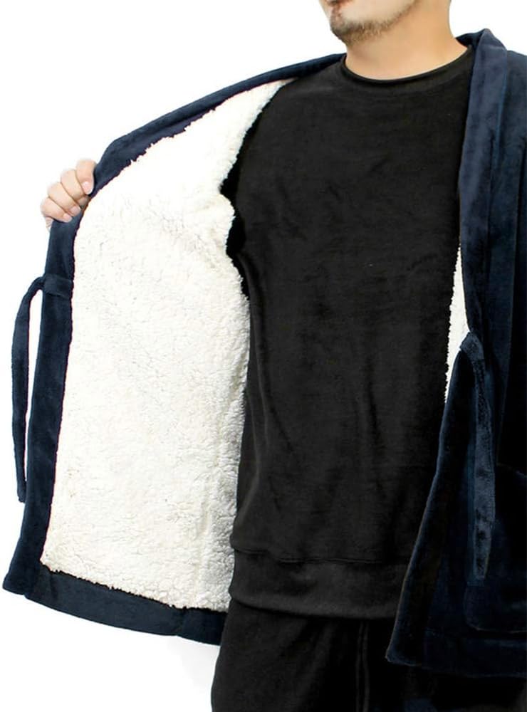 Мужская дотера-хантин одного цвета (Хантэнь Чан-тянко), Большой размер, Теплый, Пушистая подкладка из боа, Защита от холода, Одежда для дома, Однотонный, Размер 5XL, Темно-синий