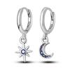Round Circle Hoop Earrings For Women 925 Silver Heart Star Moon Sun Flower Zircon Opal Earrings Jewelry Gift