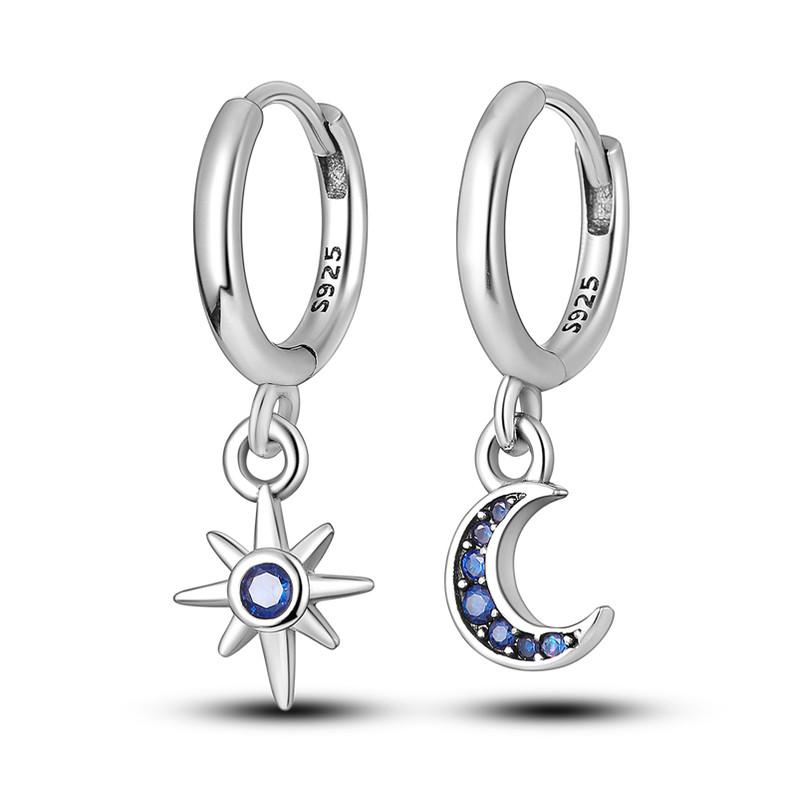 Round Circle Hoop Earrings For Women 925 Silver Heart Star Moon Sun Flower Zircon Opal Earrings Jewelry Gift