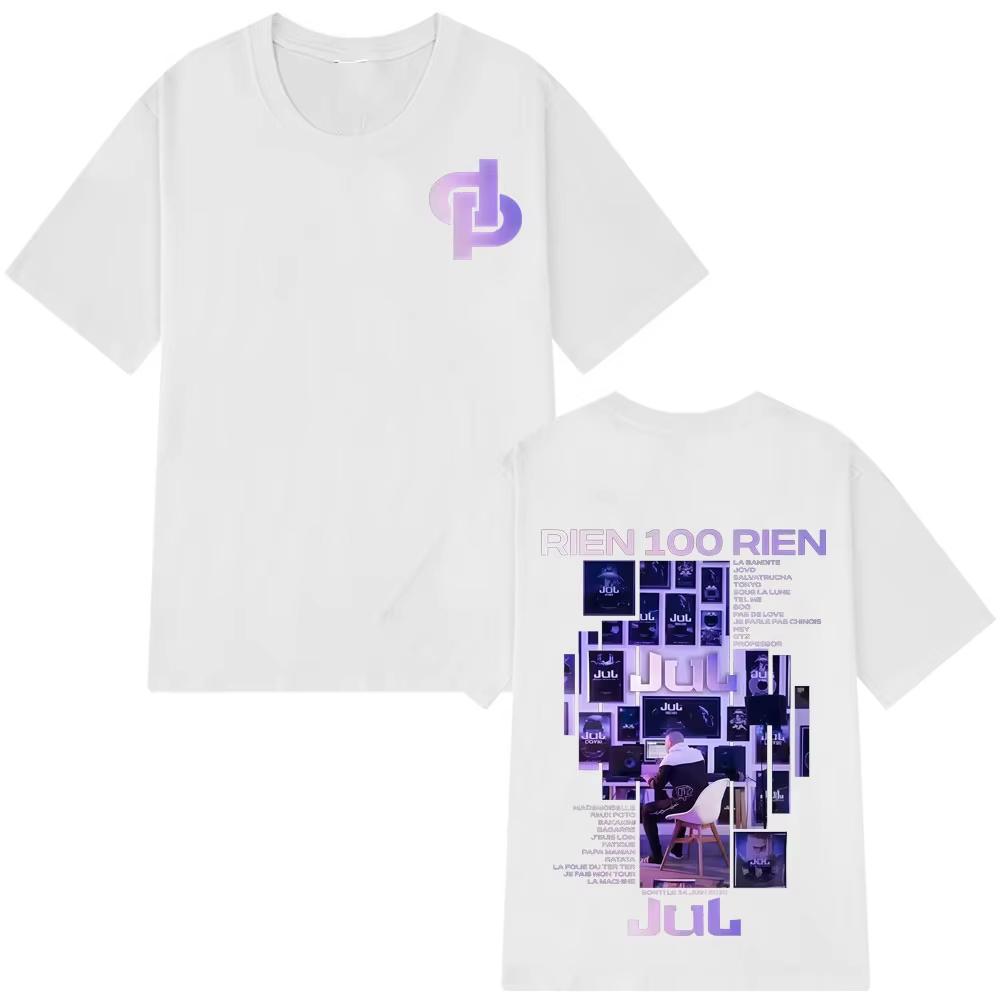 2025 Rapper Jul Rien 100 Rien Album Tour Graphic Print Unisex Hip‑Hop Loose Fashion T-shirt