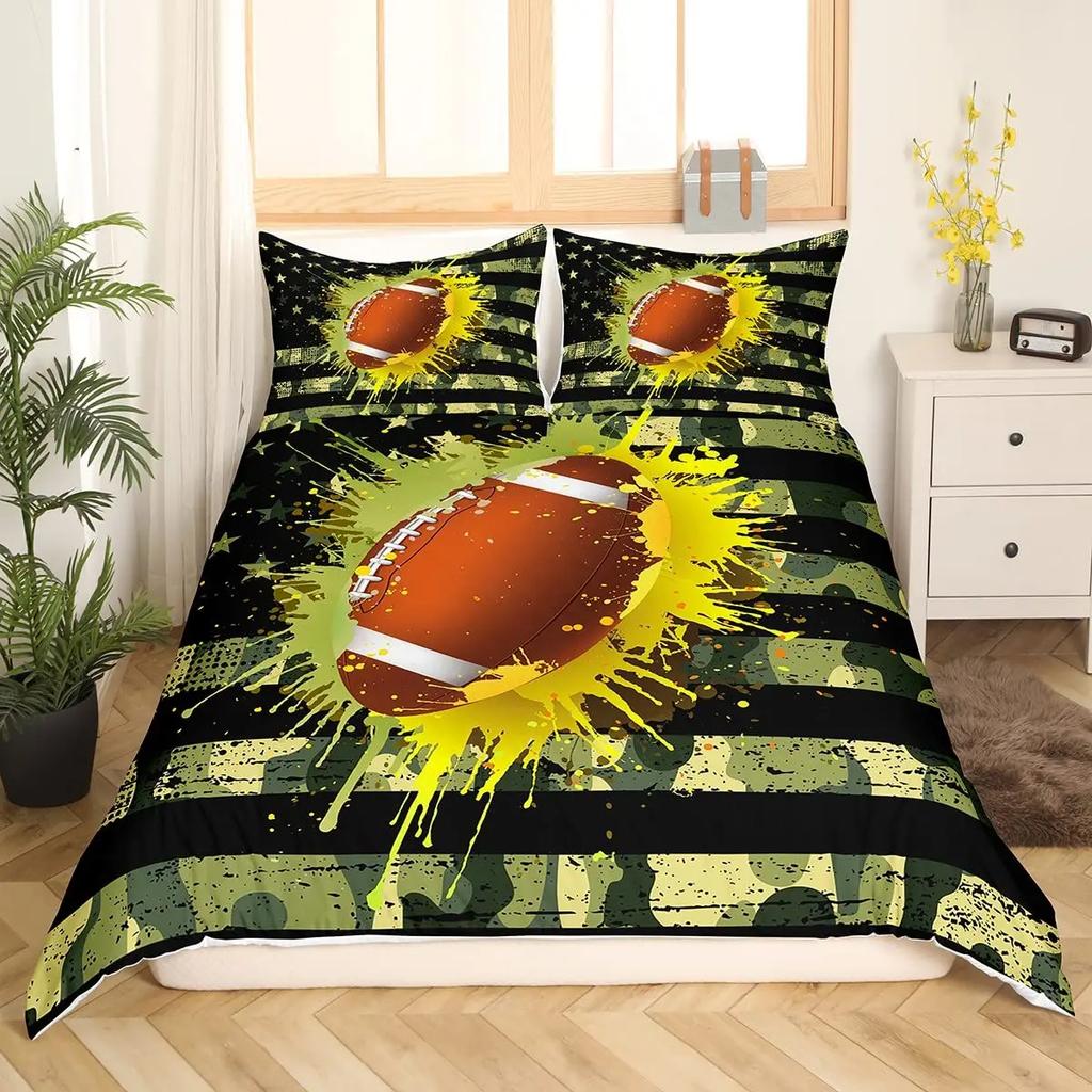 Футбольный Постельный Комплект Для Подростков Мальчиков Спортивный Комплект Пододеяльника Футбольная Тематика Постельный Комплект Двуспальный Квин Кинг Размер Полиэстер Покрывало