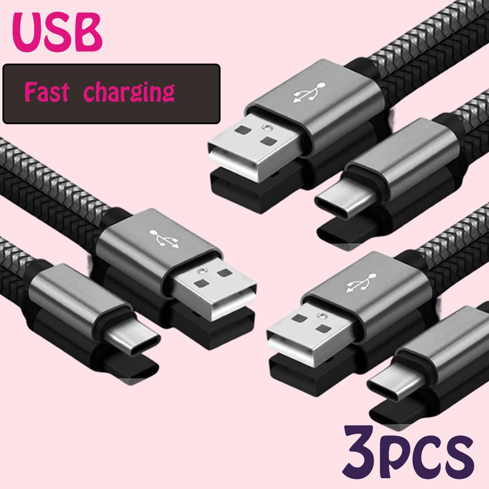 Нейлоновый кабель для передачи данных, Быстрая зарядка, USB A на Type C, Зарядный кабель для телефона Huawei Samsung Android, Зарядное устройство TypeC, 1 м, 2 м, 3 м