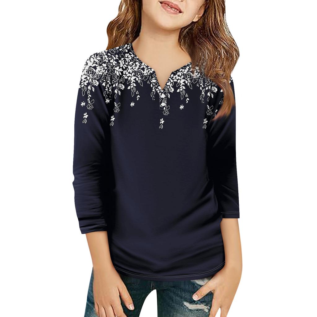 Детская футболка с рукавом 3/4, повседневная футболка с принтом, круглый вырез, блузка-пуловер