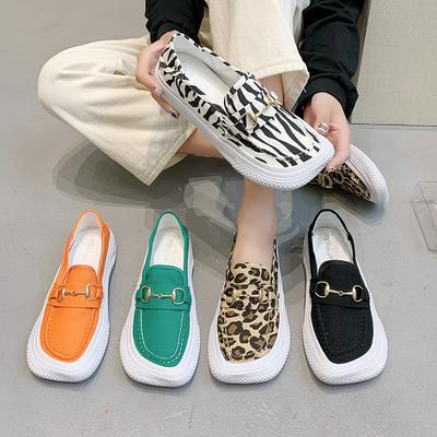 Мода 2024 Весна Лето Женские парусиновые туфли с квадратным носком Женские удобные туфли с плоской подошвой Универсальные повседневные туфли Женская спортивная обувь