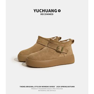 Женские зимние ботинки Vintage Snow Cotton Winter Warm Cow Suede из натуральной кожи и хлопка