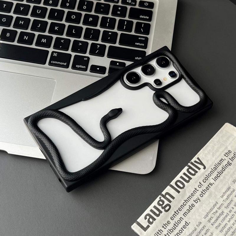 3D Змеиное покрытие Мягкий силиконовый чехол для телефона для Samsung S25 Ultra и других - Ударопрочный, Полый дизайн в нескольких цветах