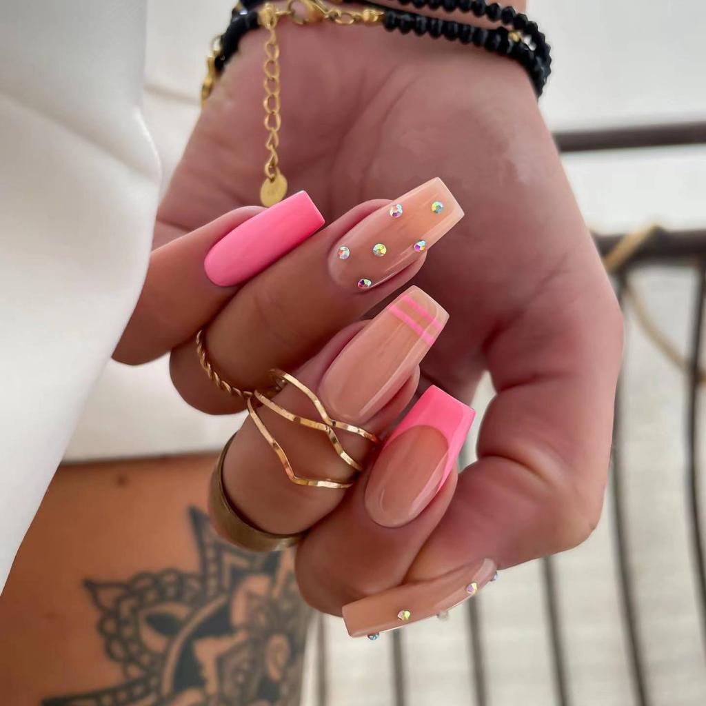 Nail Patch For Wearing Nail Short European Square Wearable Nail Patch Pink Barbie French Broken Diamond Nail Patch