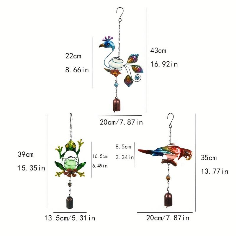 1pc Luminous Metal Wind Chime Pendant Hanging Creative Peacock Frog Parrot Wind Chime Home Garden Decoration Yard Pendant