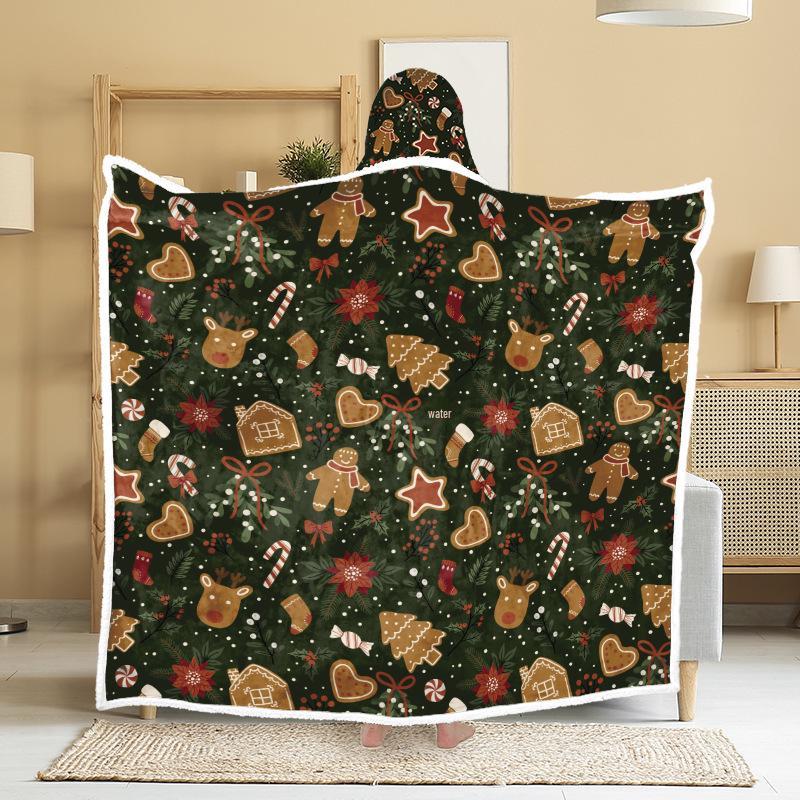 Christmas Festival Wearable Hooded Flannel Blanket Shawl