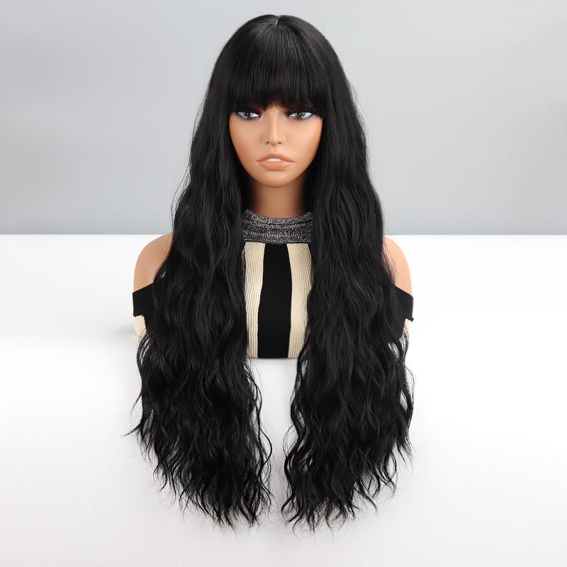 MISSQUEEN Женский длинный волнистый парик из оранжевых волос с челкой из синтетического волокна, повседневная одежда, косплей, натуральный глубокий волнистый парик, красочный парик