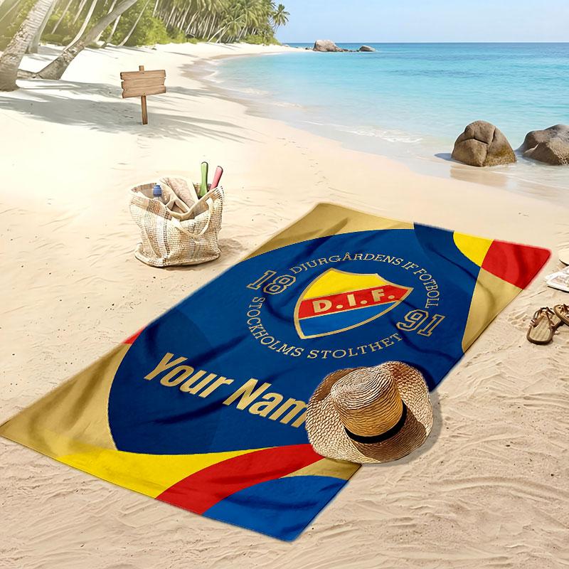 Djurgårdens IF Personalized Printed Beach Towel Soccer Logo Support Custom Name Text Absorbent Towel For Sport Travel Special Gift