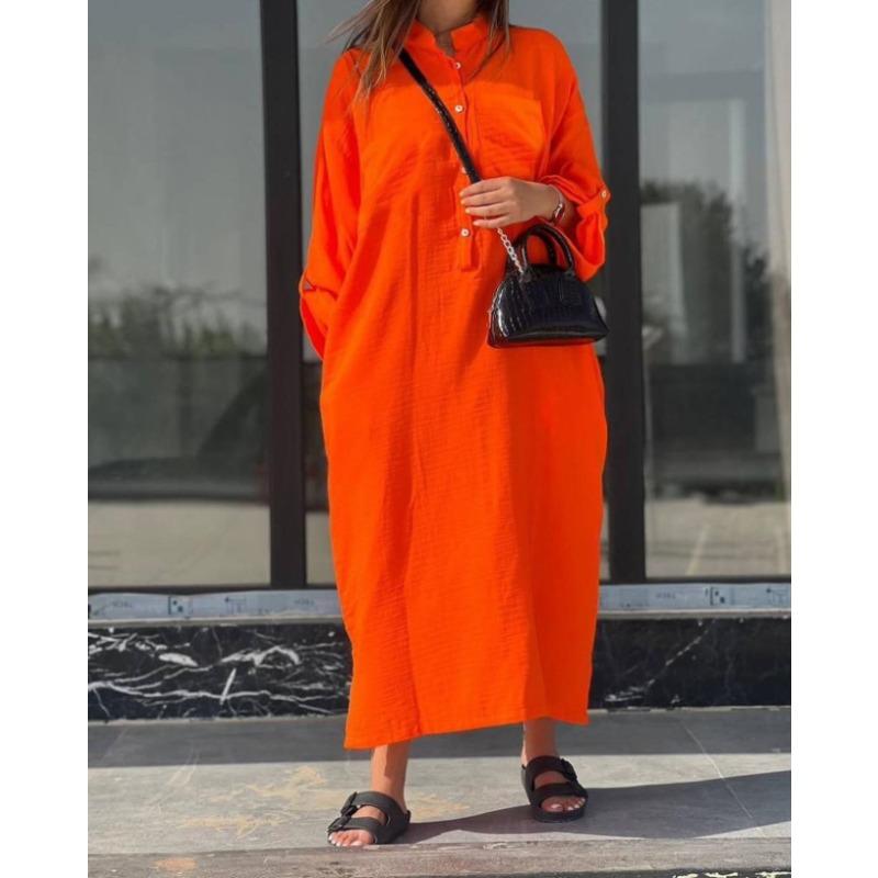 Винтажные женские летние хлопковые льняные длинные платья с воротником-рубашкой и закрученными пуговицами на каждый день