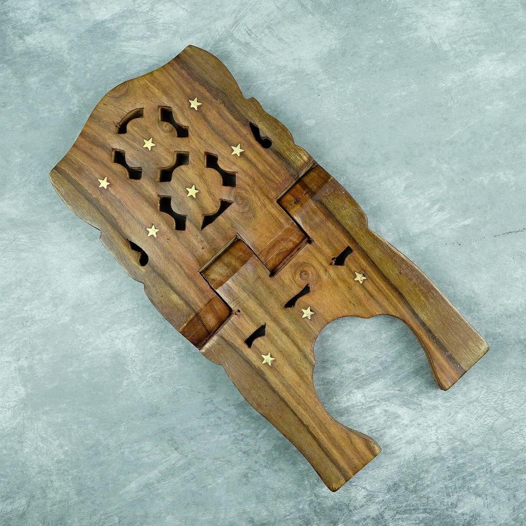 Подставка для книг Sheesham из дерева, складная, для чтения религиозных молитв, с замысловатой резьбой,