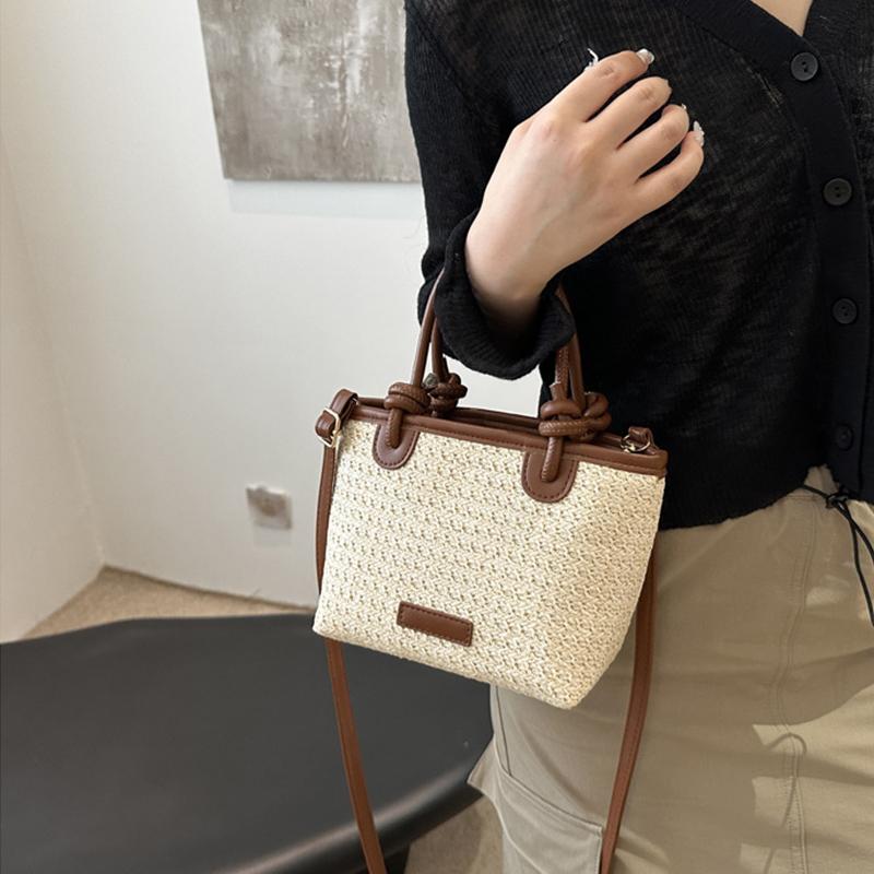 Yogodlns New Straw Woven Crossbody Bags For Women Summer Rattan Vacation Bucket Shoulder Bags Summer Seaside Beach Handbags