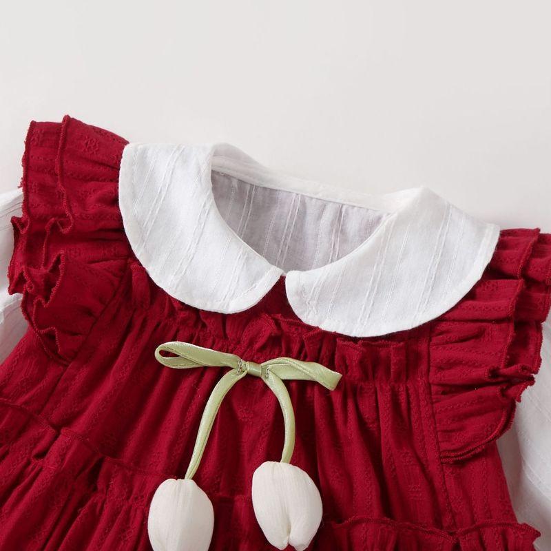 British Baby Spring and Autumn Clothing, Red Festive One-Piece Jumpsuit for Baby Girls, Suitable for Full Month and 100-Day Celebrations, Outdoor Wear