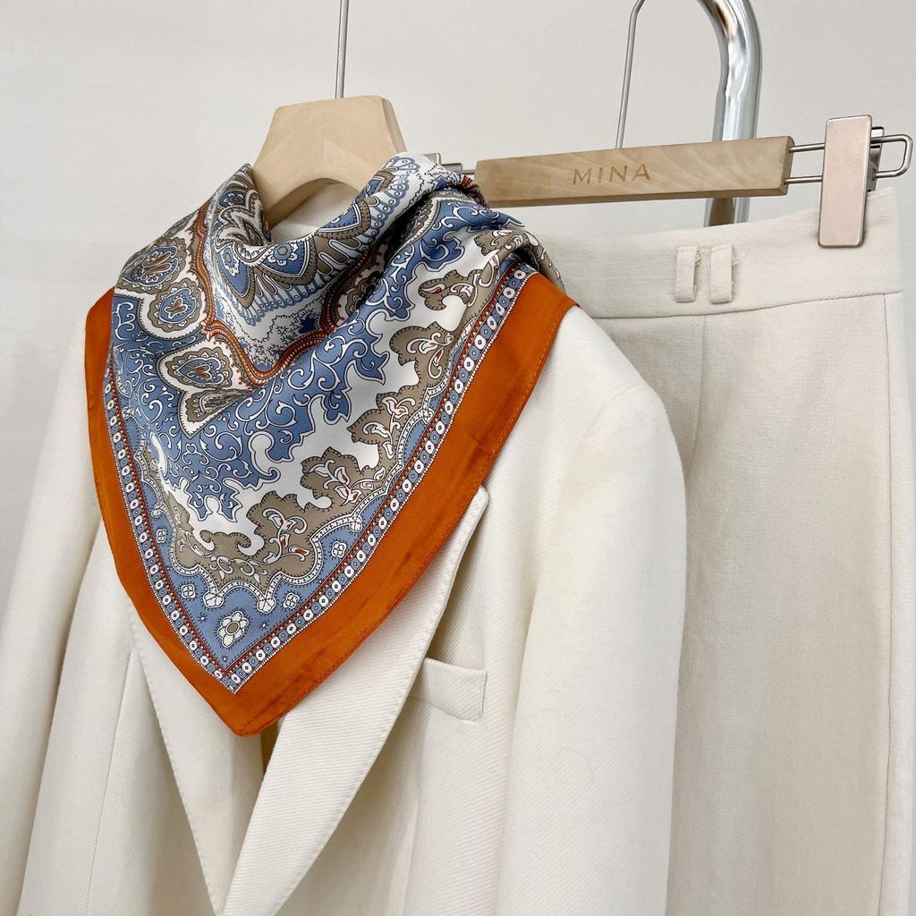 Three-dimensional Letter Printing New Small Square Scarf Accessories Silk Scarf Career Dress Neckerchief Versatile Silk Scarf