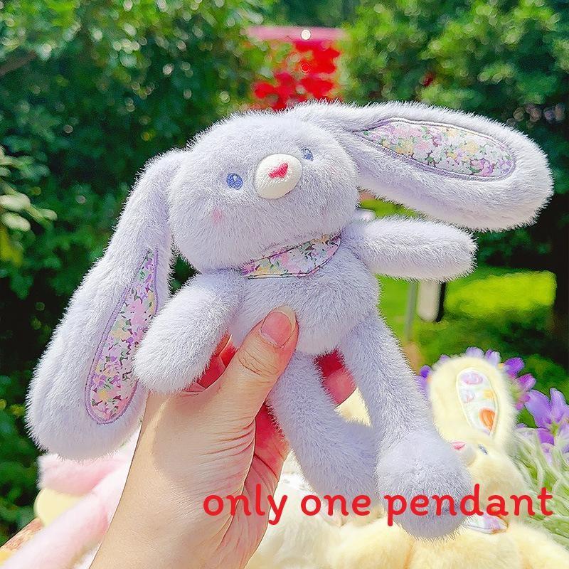 Rabbit Fluffy Plush Pendant Keychain With Flower Design For Accessories Backpack