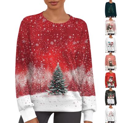 Женский повседневный модный принт с круглым вырезом и длинным рукавом, свитер-топ