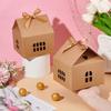 20sets House Shape Cardboard Candy Storage Box Hollow Window Gifth Cas with Ribbon for Candy Wheat 12.5x12.5x13.5cm