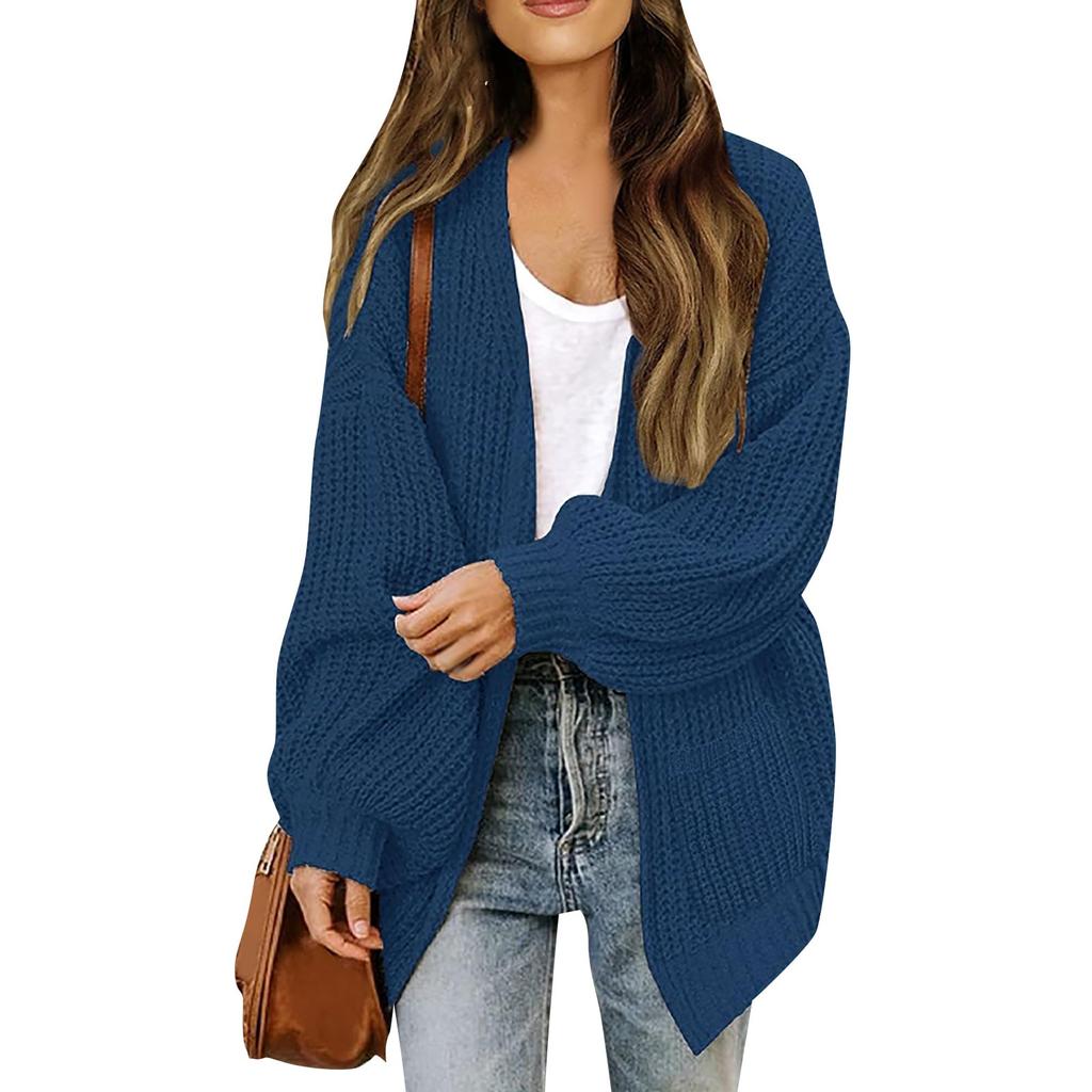 Women's Solid Color Sleeve Coarse Wool Pocket Knitted Cardigan Sweater Sweater For Women
