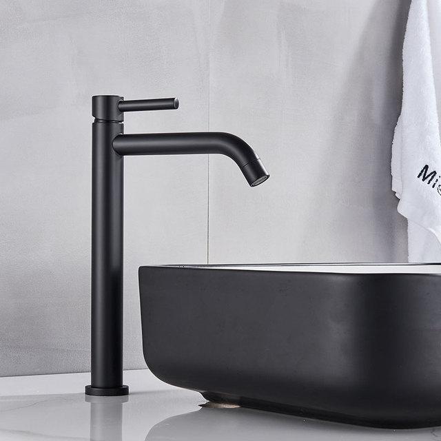 Tall Basin Sink Faucet Slim Black Chrome Bathroom Washbasin Water Mixer Tap Hot Cold Water Basin Crane Deck Mounted Bathroom Tap