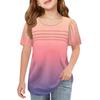 Children Fold T-shirts Short-sleeved Summer Round Collar Gradient Leisure Coat T-shirt
