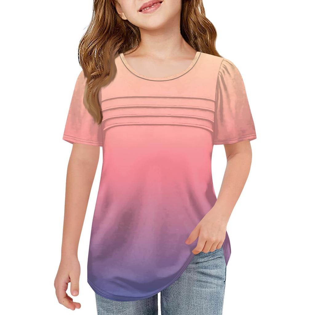 Children Fold T-shirts Short-sleeved Summer Round Collar Gradient Leisure Coat T-shirt