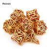 7 Pcs Golden Red Leaf Flower Metal Dice Hollow Metal Polyhedral Dice Set Suitable for Role-Playing RPG Board Game Card Game