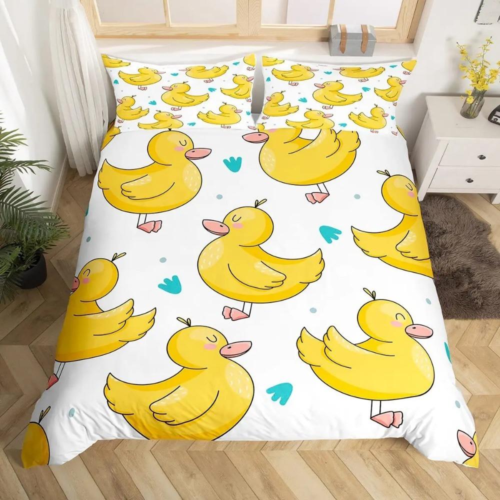 Cute Duck 2/3 Piecebedroom setChildren'sGift Teenagers adulteMicrofibre Double Bed Single Bed Duvet Cover with Zip Room Decor
