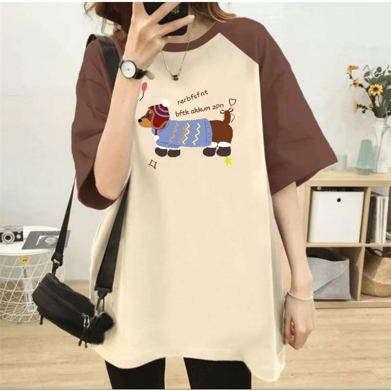 Свободная футболка большого размера с короткими рукавами и цветными блоками для женщин на весну и лето в корейском стиле