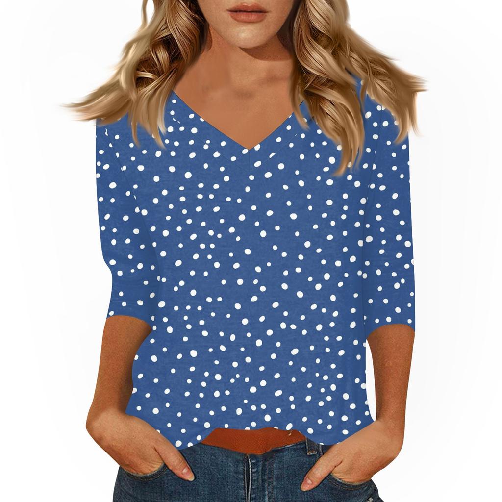 Women's Tops Three-quarter Sleeve Shirt V-neck Loose Casual Shirt Print T-shirt