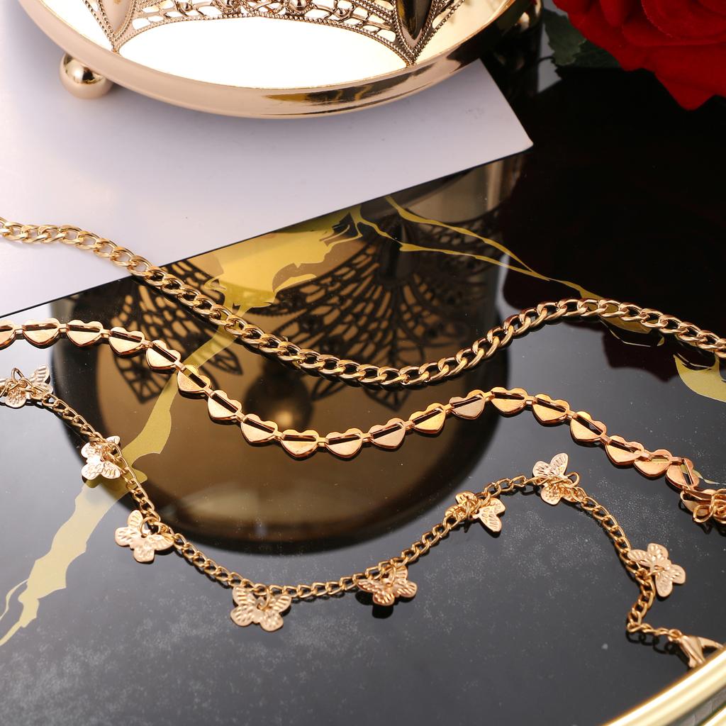 Ретро и преувеличенный многослойный браслет-цепочка с бабочкой и персиковым сердцем, модный тренд, многослойный браслет для девочек, темпераментный браслет