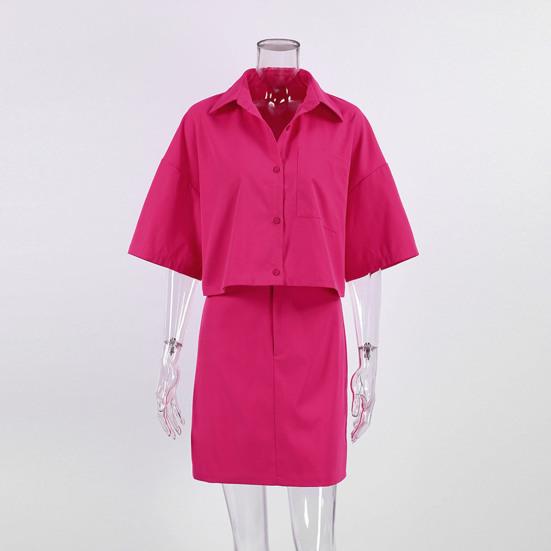 2 шт./комплект женский рубашка юбка комплект с лацканами короткий рукав пуговицы планка рубашка с высокой талией короткая юбка комплект однотонный наряд