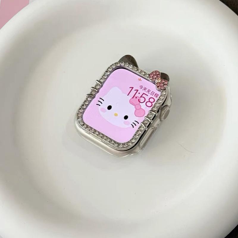 Чехол для Apple Watch с кристаллами KT Cat для Series 10, 9, 8 и 7 - Полуобернутая Алмазная Защитная Крышка