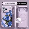 Синий/Белый Цветочный Чехол Для iPhone 17 Pro Max Магнитный Для Magsafe Жидкий Силиконовый Чехол Для iPhone 16 15 14 13 Pro Max