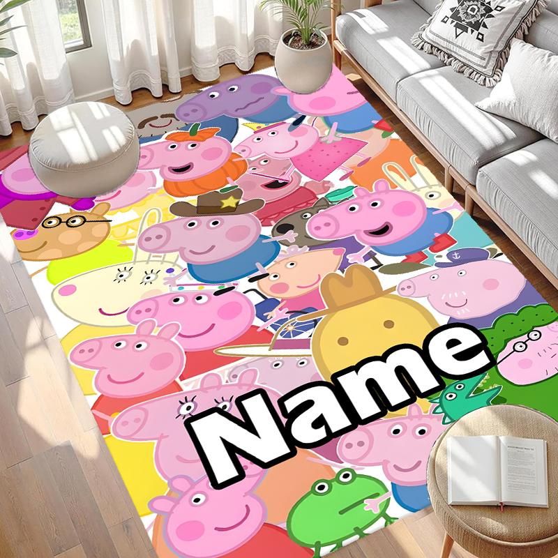 Custom Name Personalized Pink Pig Print Carpet, Versatile Home Decor Rug, for Playroom, Apartment, Balcony, Entryway, Hallway Gift