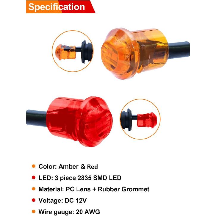 3/4 Inch Trailer Marker, LED Side Marker Lights, Heavy Duty Waterproof Clearance Lights For Trailers, Trucks, RVs, Buses, Vans - Durable & Bright For