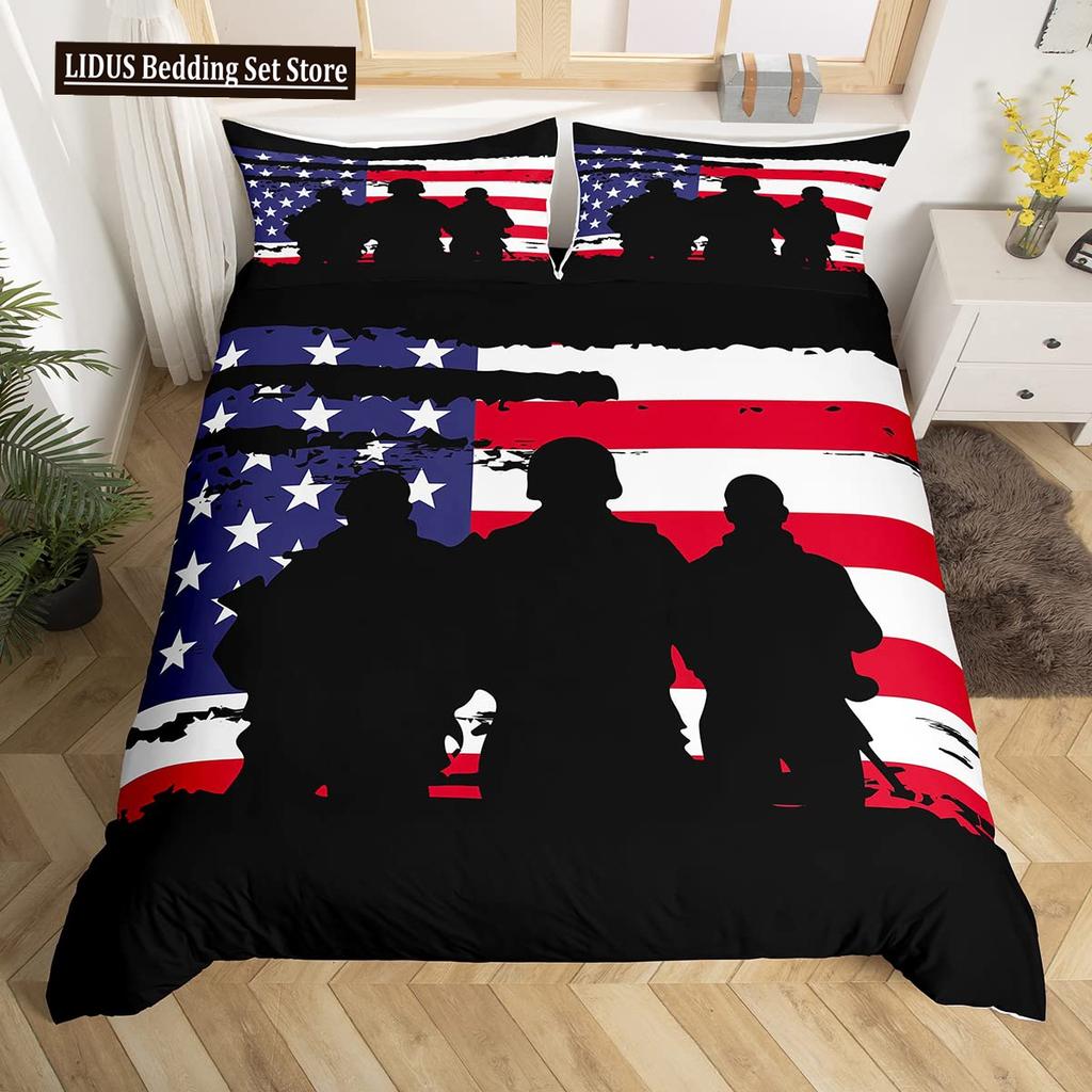 American Soldier Duvet Cover Set Twin For Boys Teens, American Flag Comforter Cover Set,Airplane Quilt Bedding Sets Queen Size