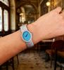 Fashion Women Quartz Watch Lake Blue Dial Elegant Rhinestone Inlaid Luxury Delicate Ladies Dress Wristwatch