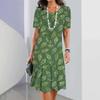 Elegant Loose 3D Leaf Print Women's Dress Short Sleeve Dress Round Neck A-line Skirt Summer Everyday Comfortable Street Wea