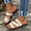 Large-sized Buckle Shoes One-strap Flat Slippers Women's Casual Square-toed Beach Flip-flops
