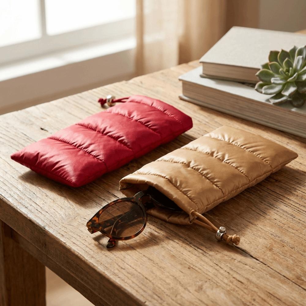 Drawstring Sunglasses Storage Bag Down Jacket Spectacle Case Quilted Padded Eyeglass Case Camping